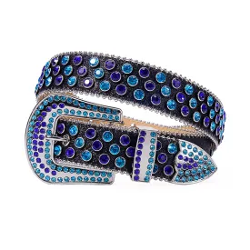 Rhinestone Blue & Purple Belt with Shiny Black Strap