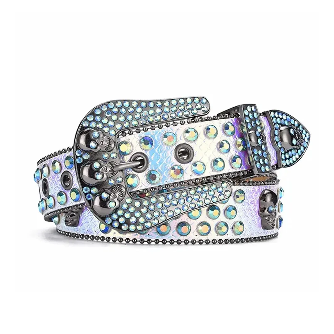 Rhinestone Skull Buckle Multi Strap With Multi Studded Belt