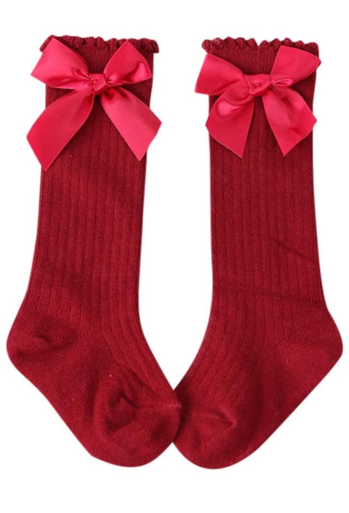 Ribbed Knee High Socks With Bows