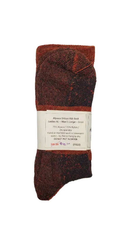 S320 Alpaca Rib Sock Brick Ladies XL - Mens Large