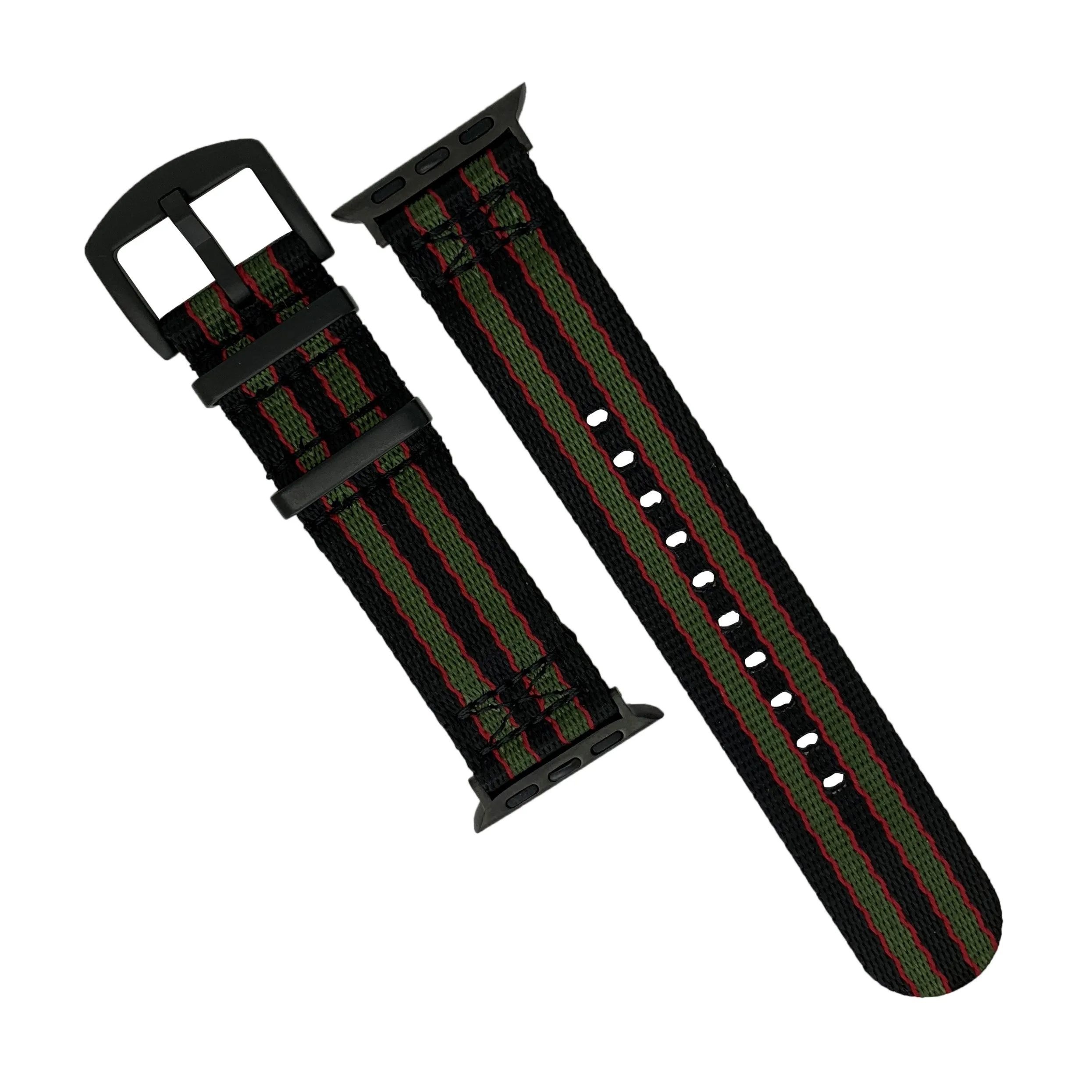 Seat Belt Nato Strap in Black Green Red James Bond (Apple Watch)