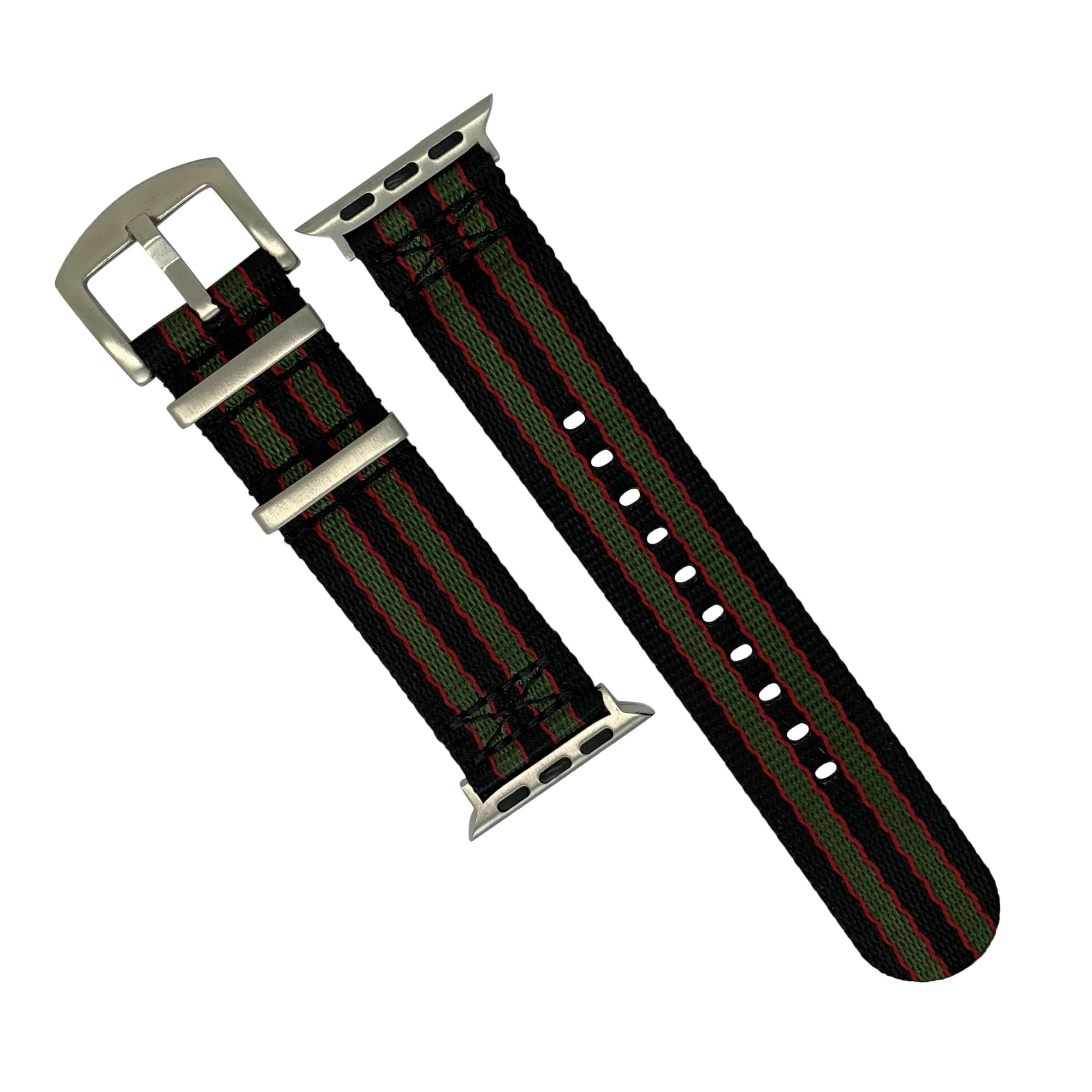 Seat Belt Nato Strap in Black Green Red James Bond (Apple Watch)