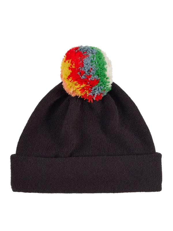 Shaggy Pompom Hat Black