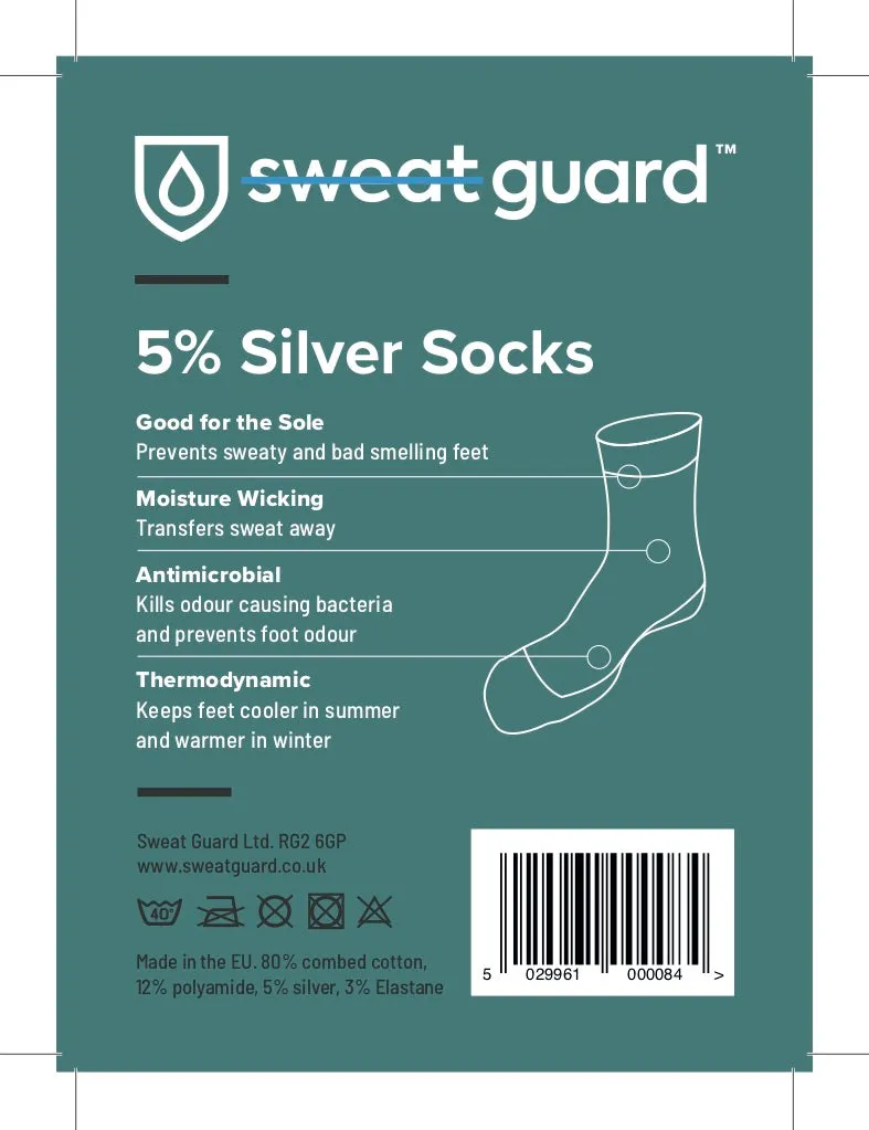 Silver Socks - 2 Pairs,  Original Calf Length Crew - SWEAT GUARD® Footcare