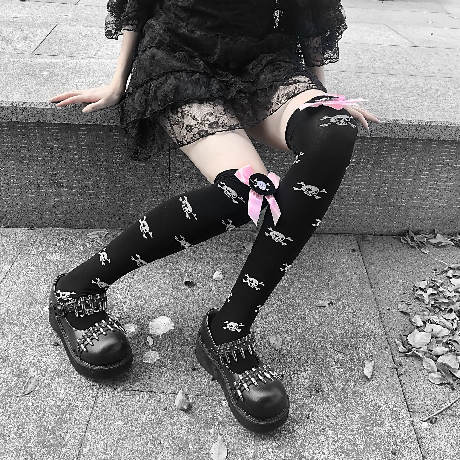 Skull Bat Gothic Dark Long Sexy Stockings Women spider Harajuku Emo Alternative Tights Lingerie Skin Thigh High Garters Hosiery