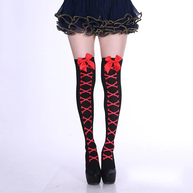 Skull Bat Gothic Dark Long Sexy Stockings Women spider Harajuku Emo Alternative Tights Lingerie Skin Thigh High Garters Hosiery