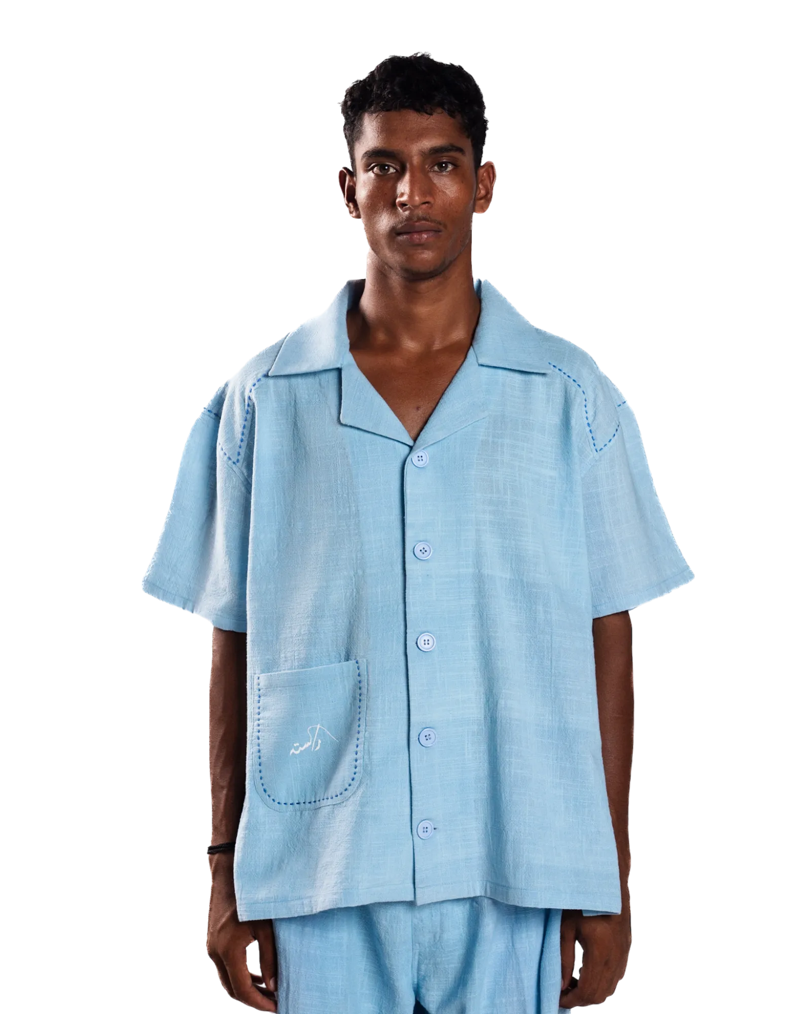 SKY BLUE HANDWOVEN BUTTON DOWN