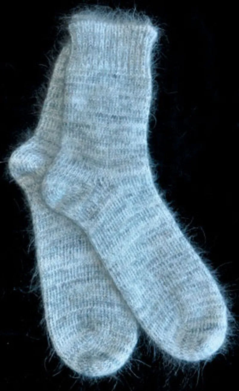 Socks - White Angora Nylon Blend, and Sage Kid Mohair