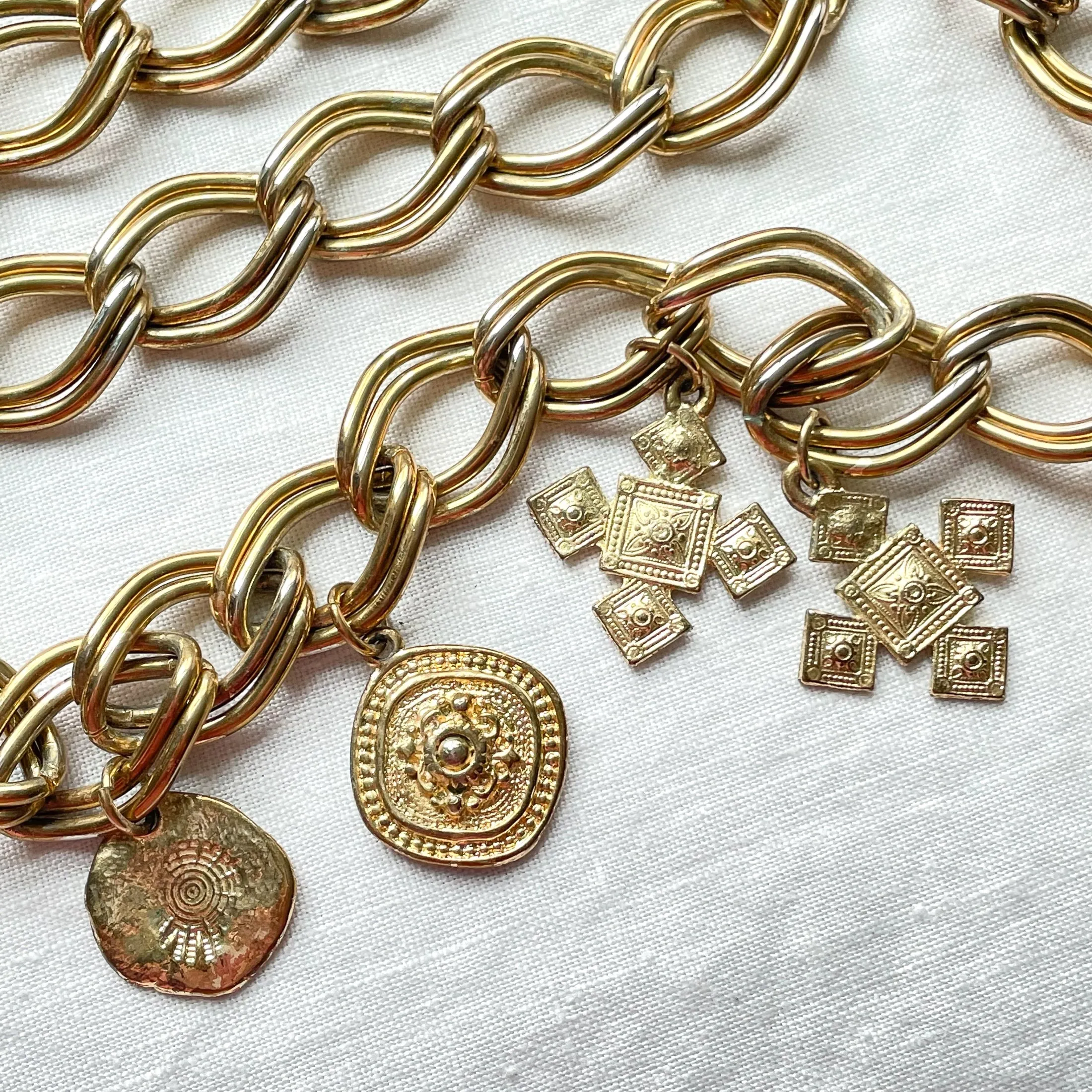 SOLD Vintage Gold Chain Belt With Dangling Medallions, Egyptian Ethnic Medallions