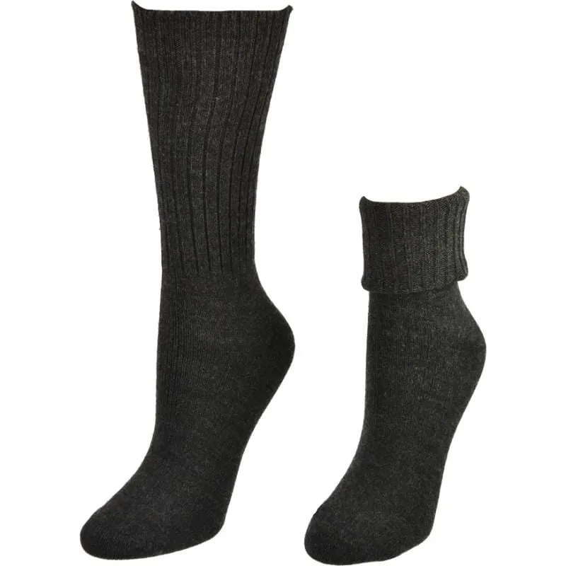 Solid Color Ribbed Crew Turn cuff Soft Acrylic Socks