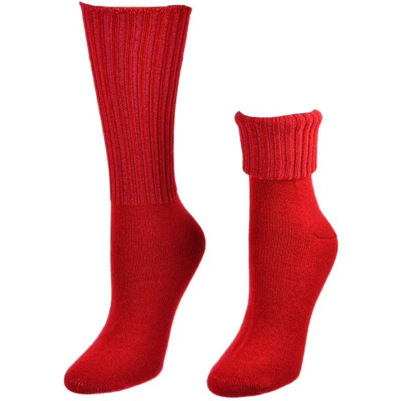 Solid Color Ribbed Crew Turn cuff Soft Acrylic Socks