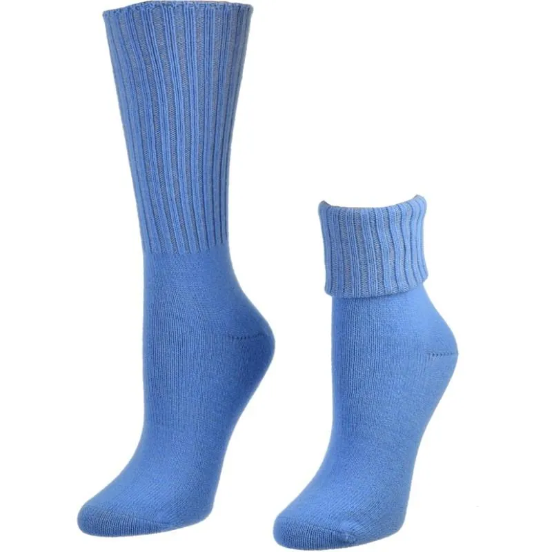 Solid Color Ribbed Crew Turn cuff Soft Acrylic Socks