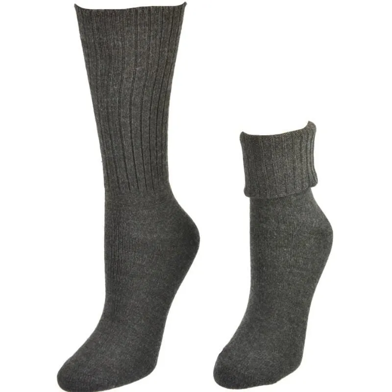 Solid Color Ribbed Crew Turn cuff Soft Acrylic Socks