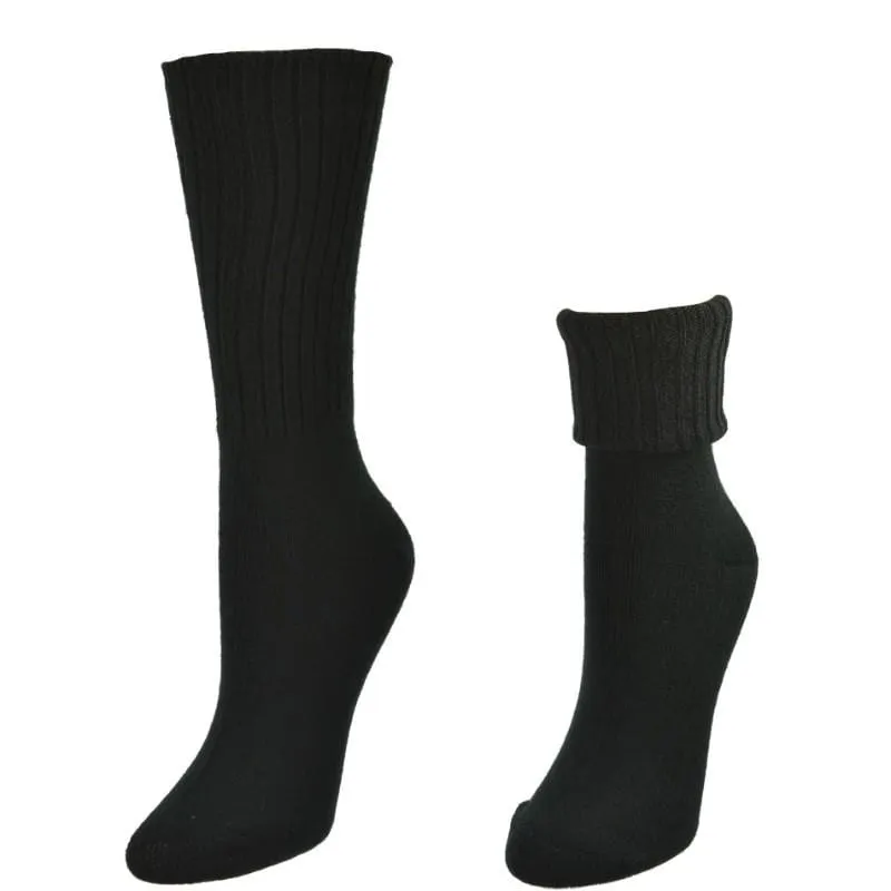 Solid Color Ribbed Crew Turn cuff Soft Acrylic Socks