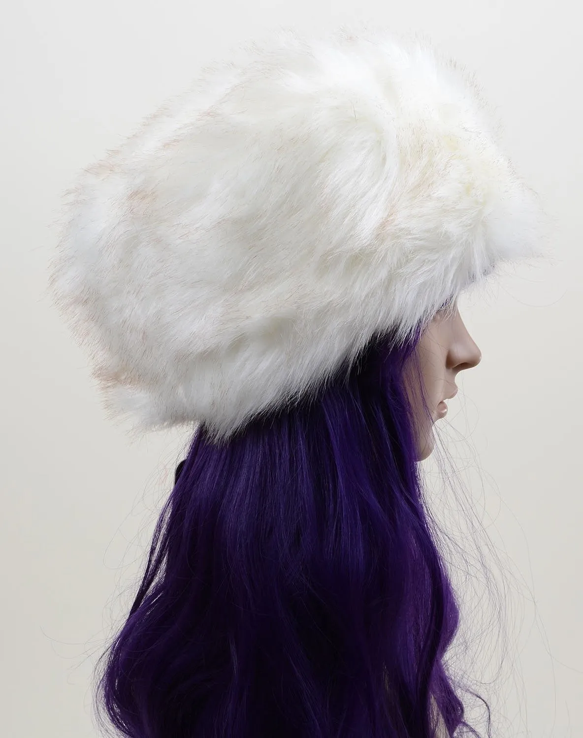 Super Furry Vegan Black or Ivory Vintage Style Pillbox Winter Hat