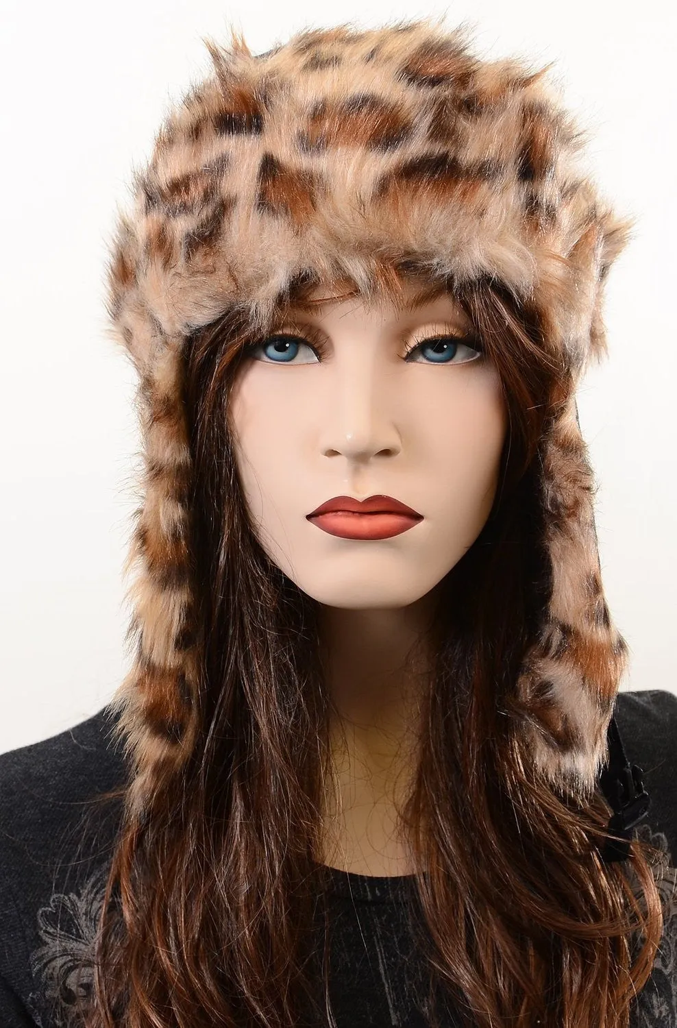 Super Furry Vegan Friendly Leopard Cold Weather Ushanka Trapper Hat