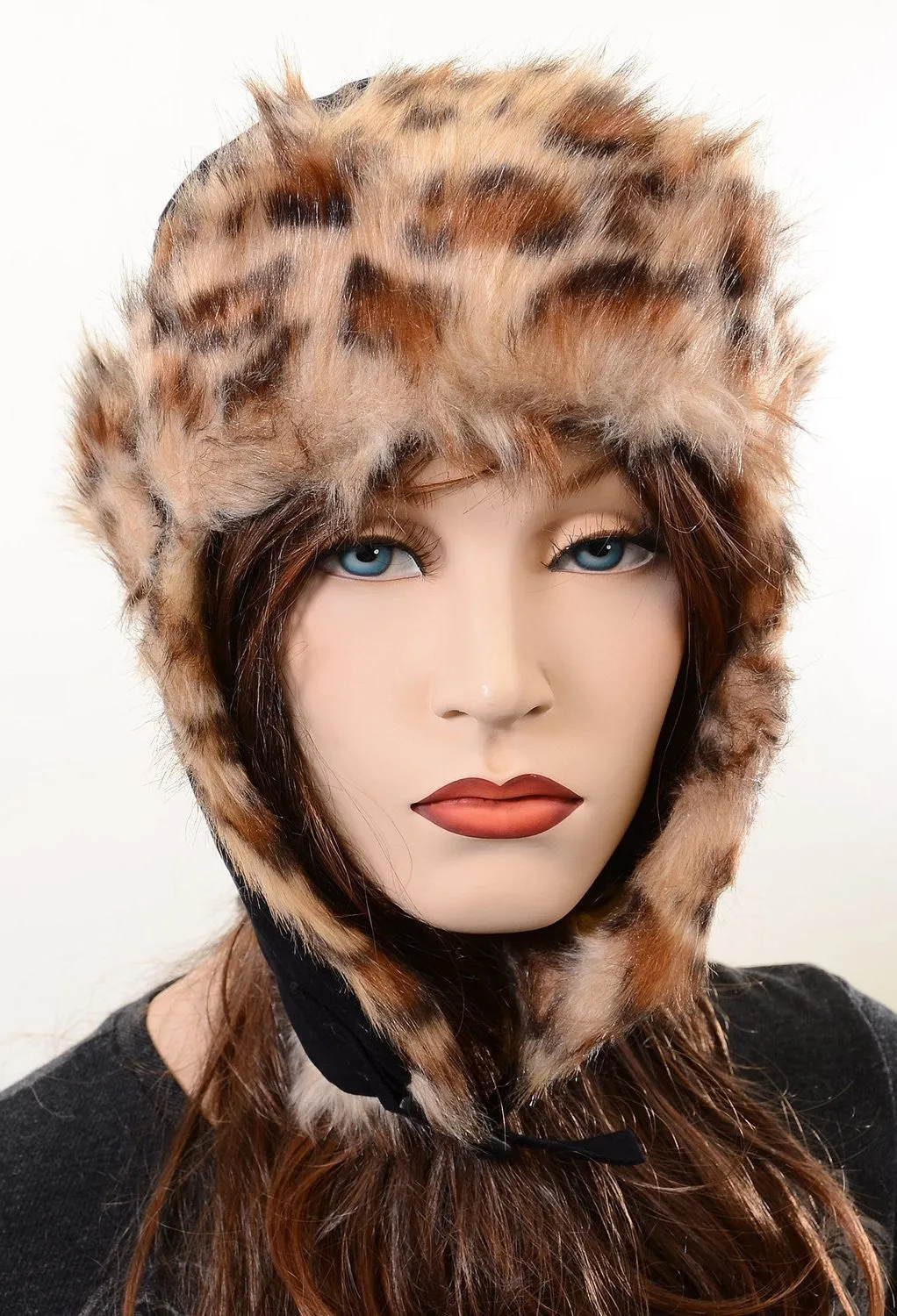 Super Furry Vegan Friendly Leopard Cold Weather Ushanka Trapper Hat