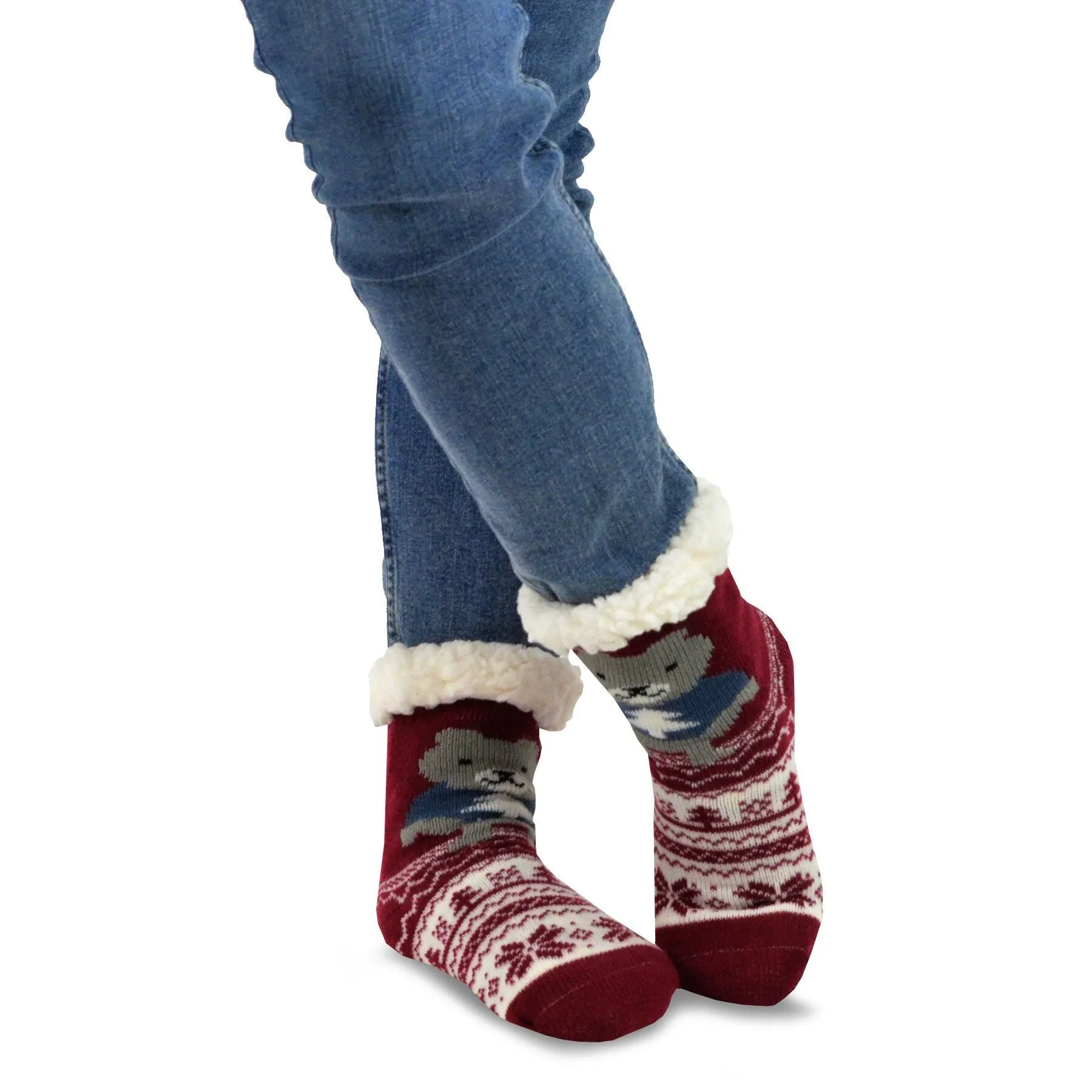 TeeHee Socks Kid's Double Layered Polyester Crew Winter Bear 3-Pack (R1303)