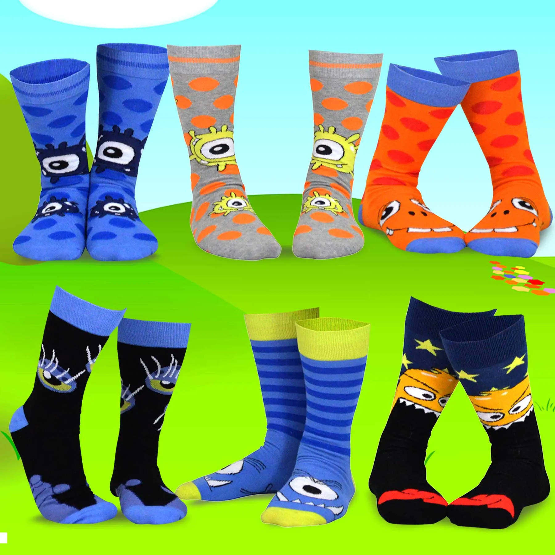 TeeHee Socks Men's Halloween Cotton Crew Monsters 6-Pack (51168)