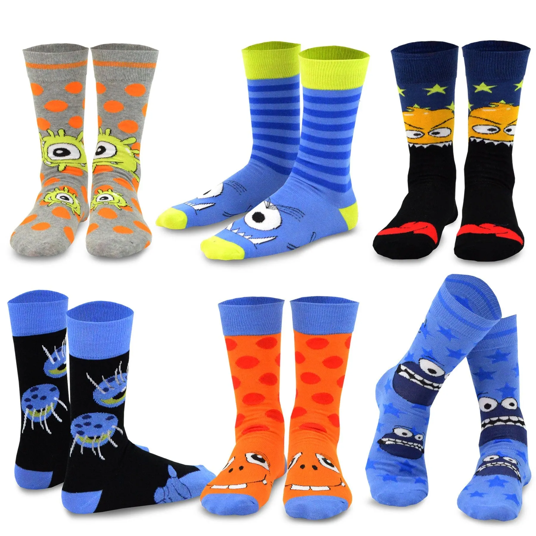 TeeHee Socks Men's Halloween Cotton Crew Monsters 6-Pack (51168)