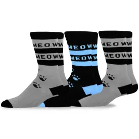 TeeHee Socks Men's Novelty Cotton Crew Cat Meow 3-Pack (11140)