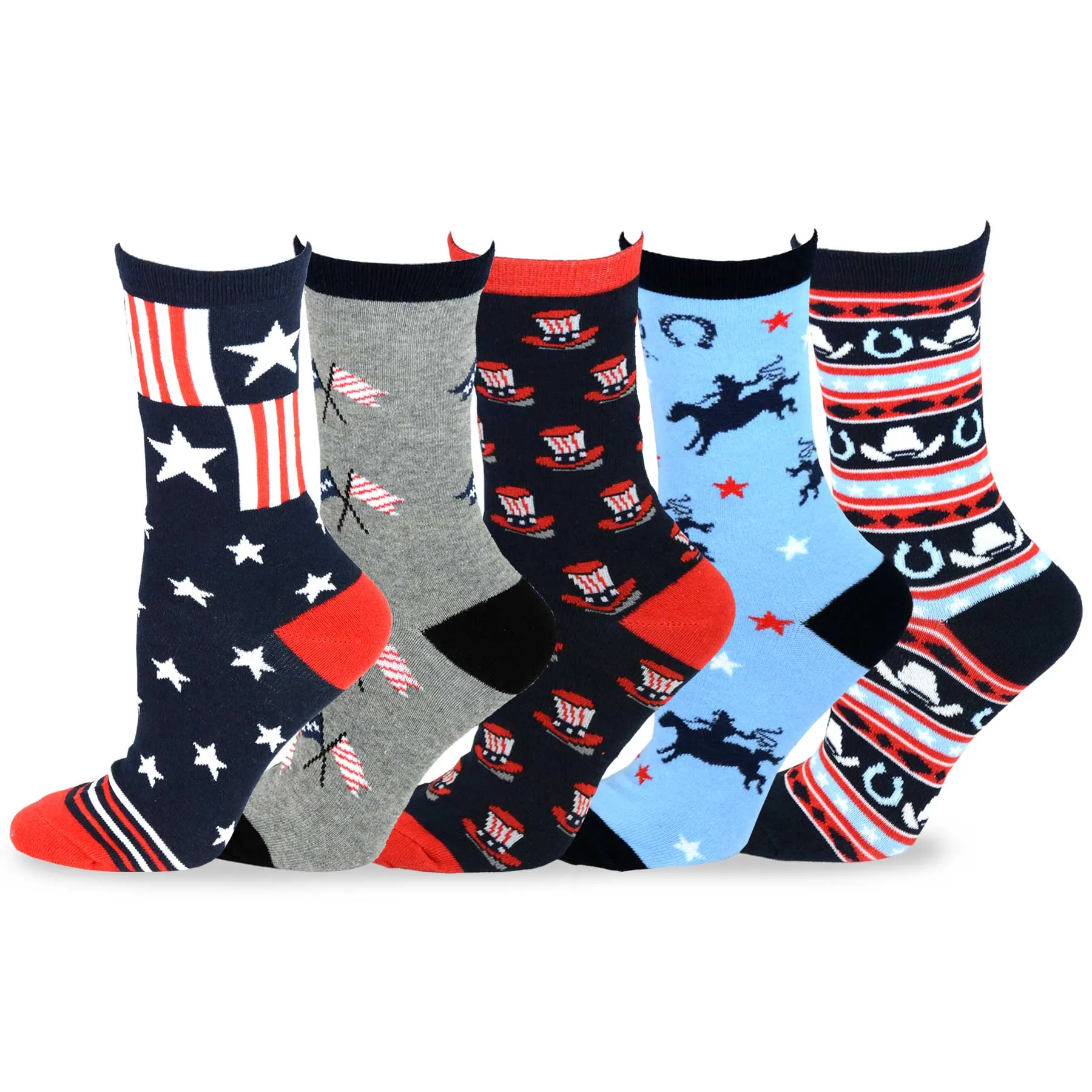 TeeHee Socks Women's 4th of July Cotton Crew Patriots 5-Pack (11804)