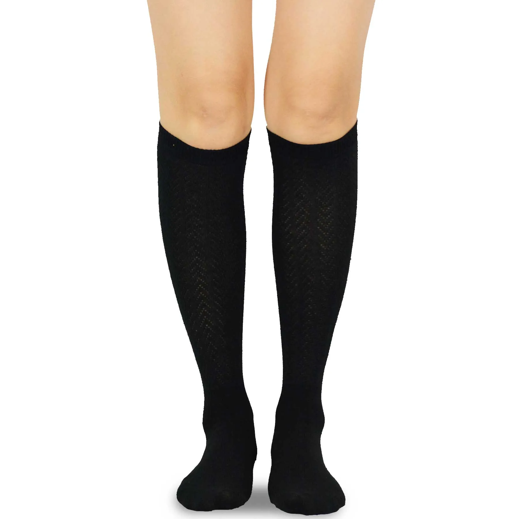 TeeHee Socks Women's Casual Cotton Knee High Rib Pointelle 2-Pack (11399)