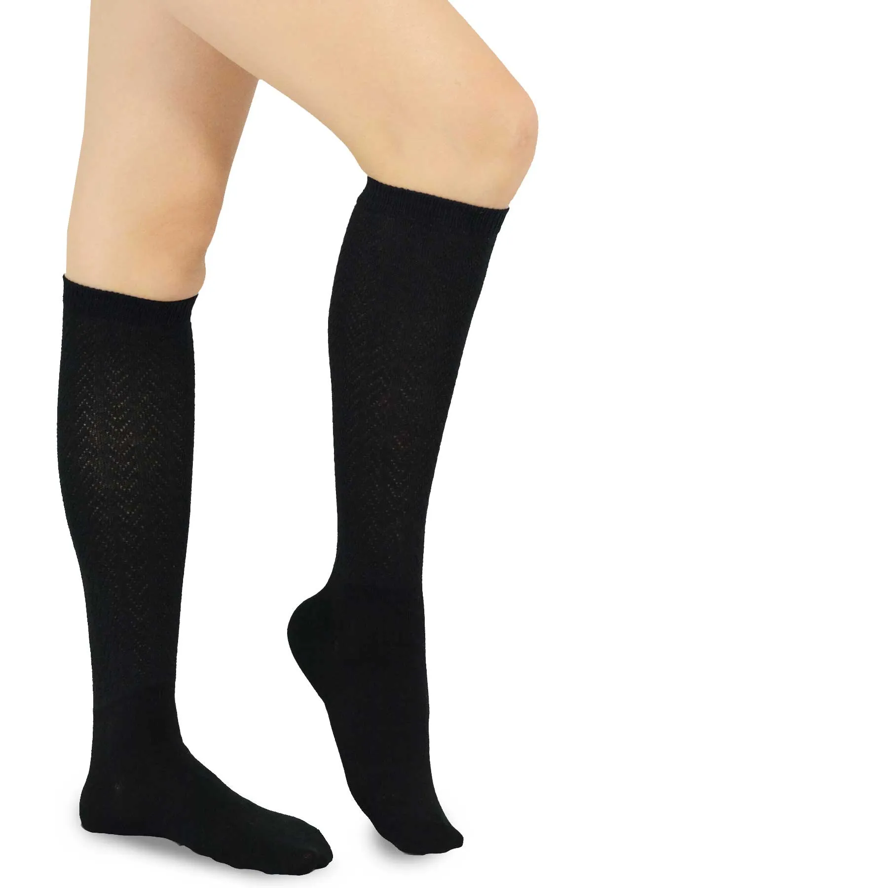 TeeHee Socks Women's Casual Cotton Knee High Rib Pointelle 2-Pack (11399)