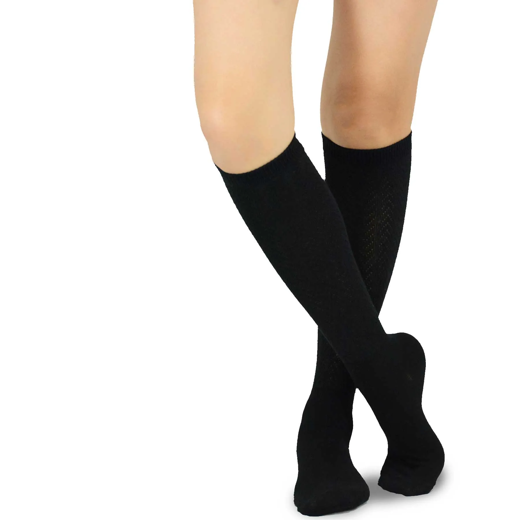 TeeHee Socks Women's Casual Cotton Knee High Rib Pointelle 2-Pack (11399)