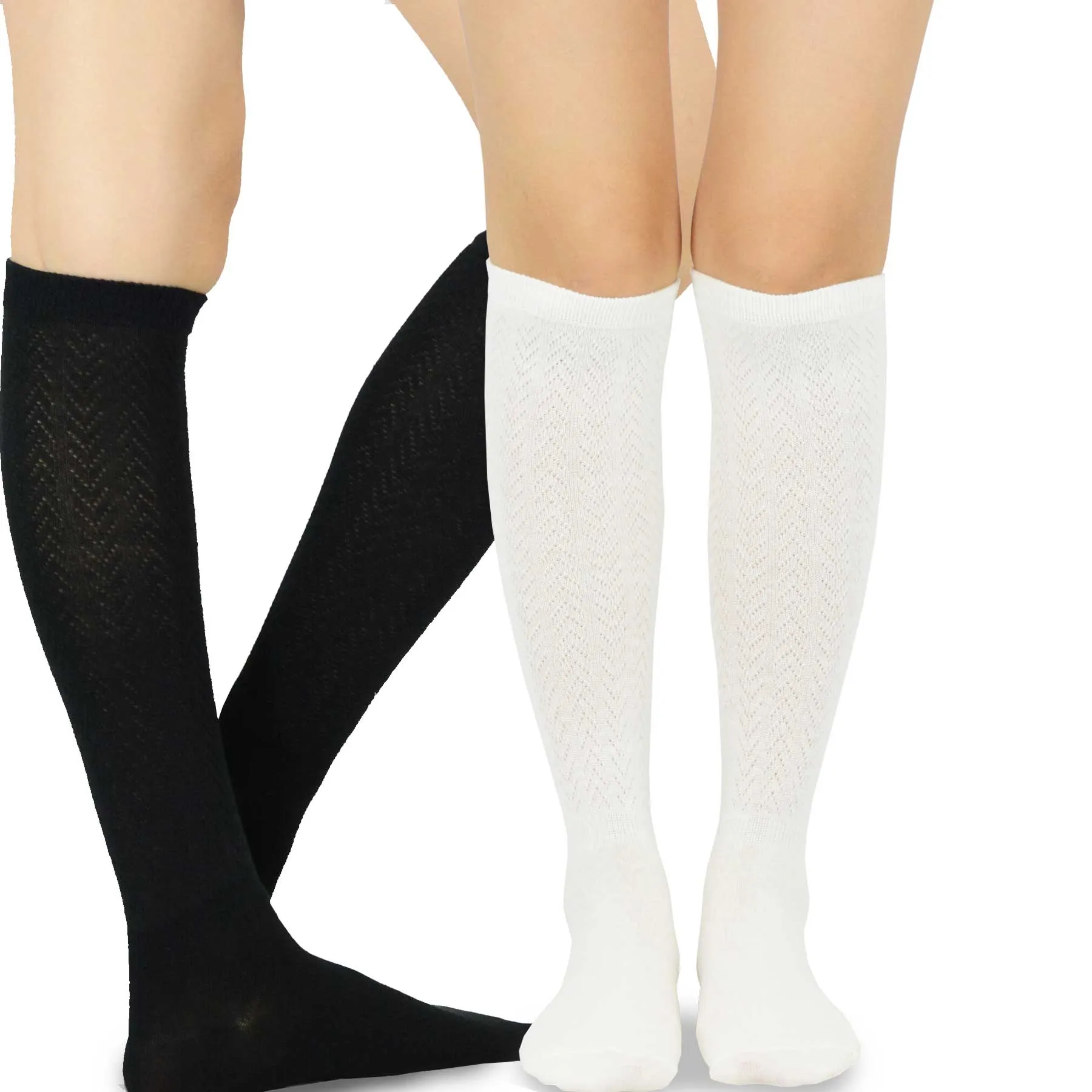 TeeHee Socks Women's Casual Cotton Knee High Rib Pointelle 2-Pack (11399)