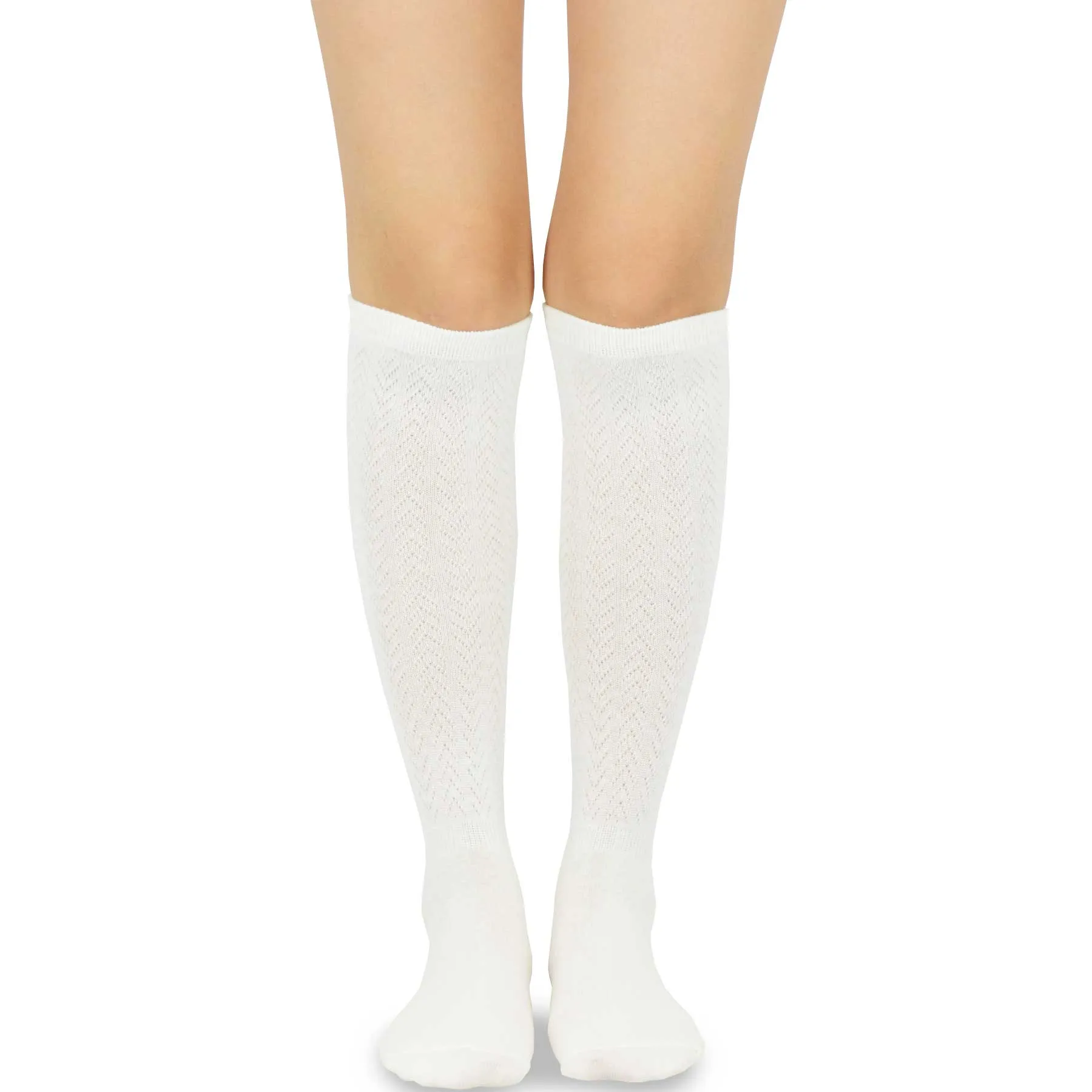 TeeHee Socks Women's Casual Cotton Knee High Rib Pointelle 2-Pack (11399)