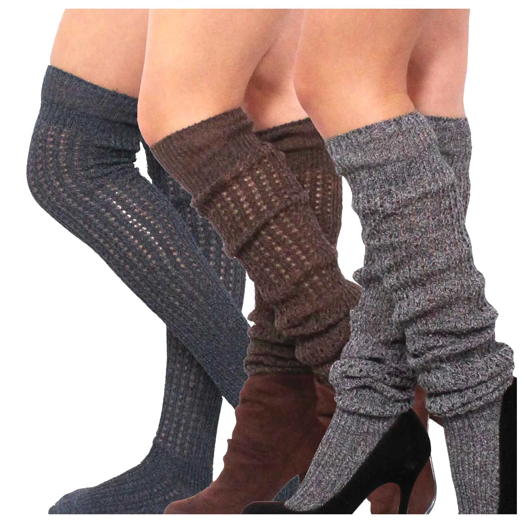 TeeHee Socks Women's Casual Cotton Over the Knee Marl Open Stitch 3-Pack (10378)