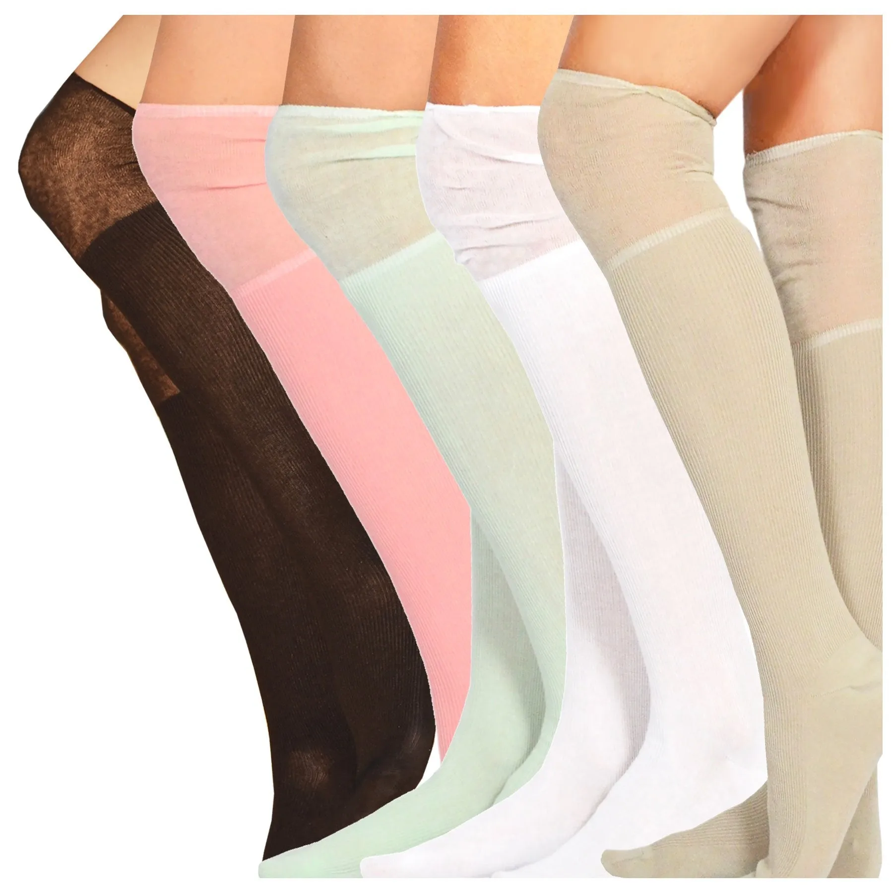 TeeHee Socks Women's Casual Cotton Over the Knee Rib with Slouch Top 5-Pack (10772)