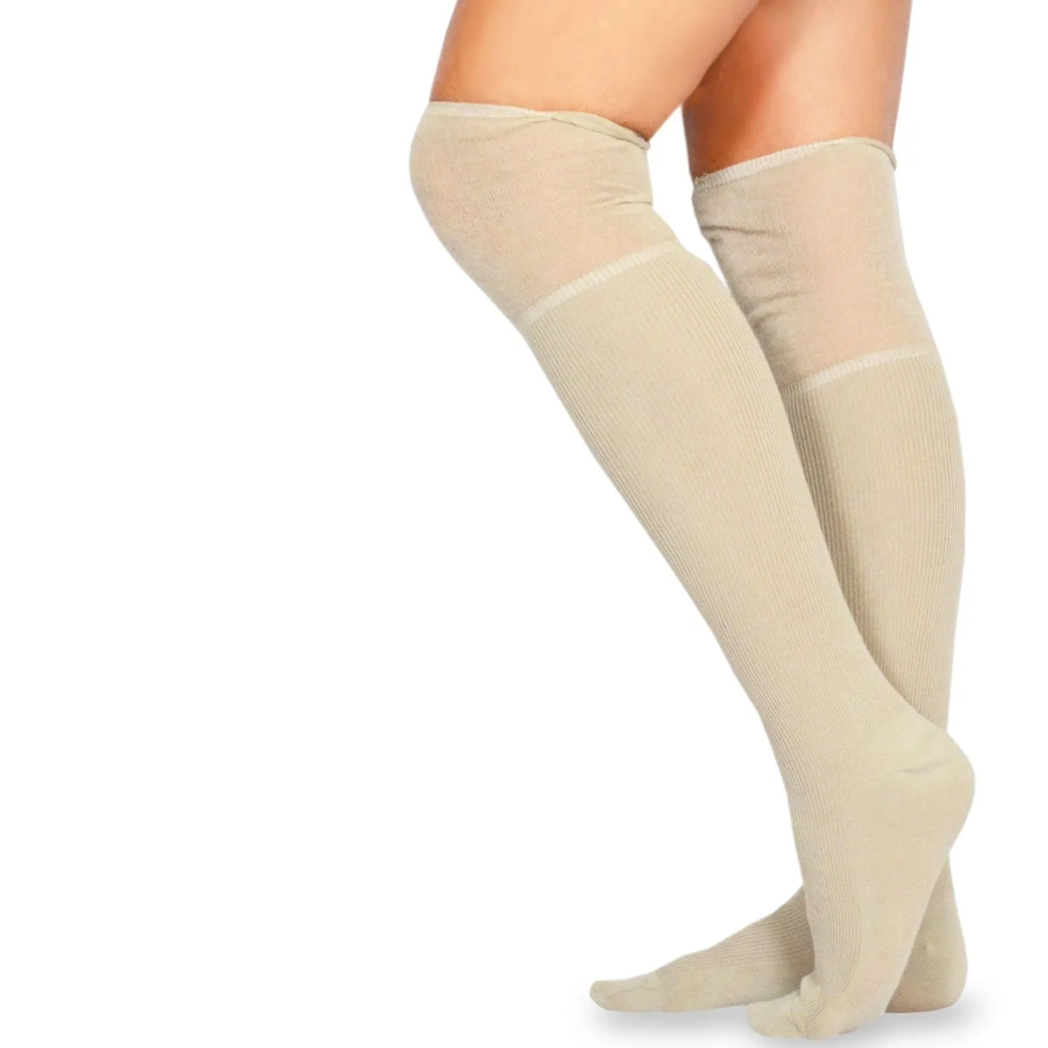 TeeHee Socks Women's Casual Cotton Over the Knee Slouch Top 4-Pack (10772)