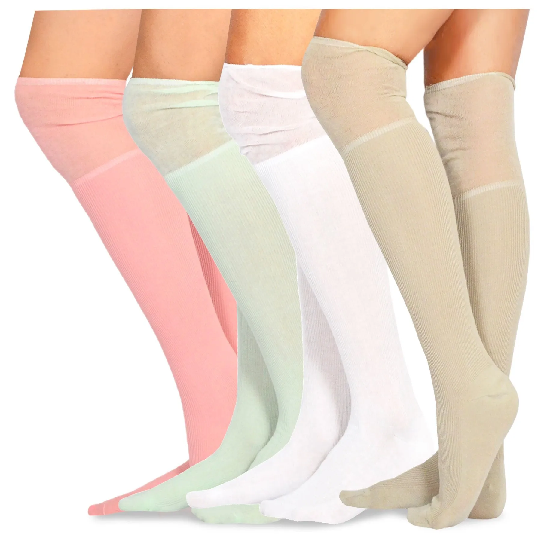 TeeHee Socks Women's Casual Cotton Over the Knee Slouch Top 4-Pack (10772)