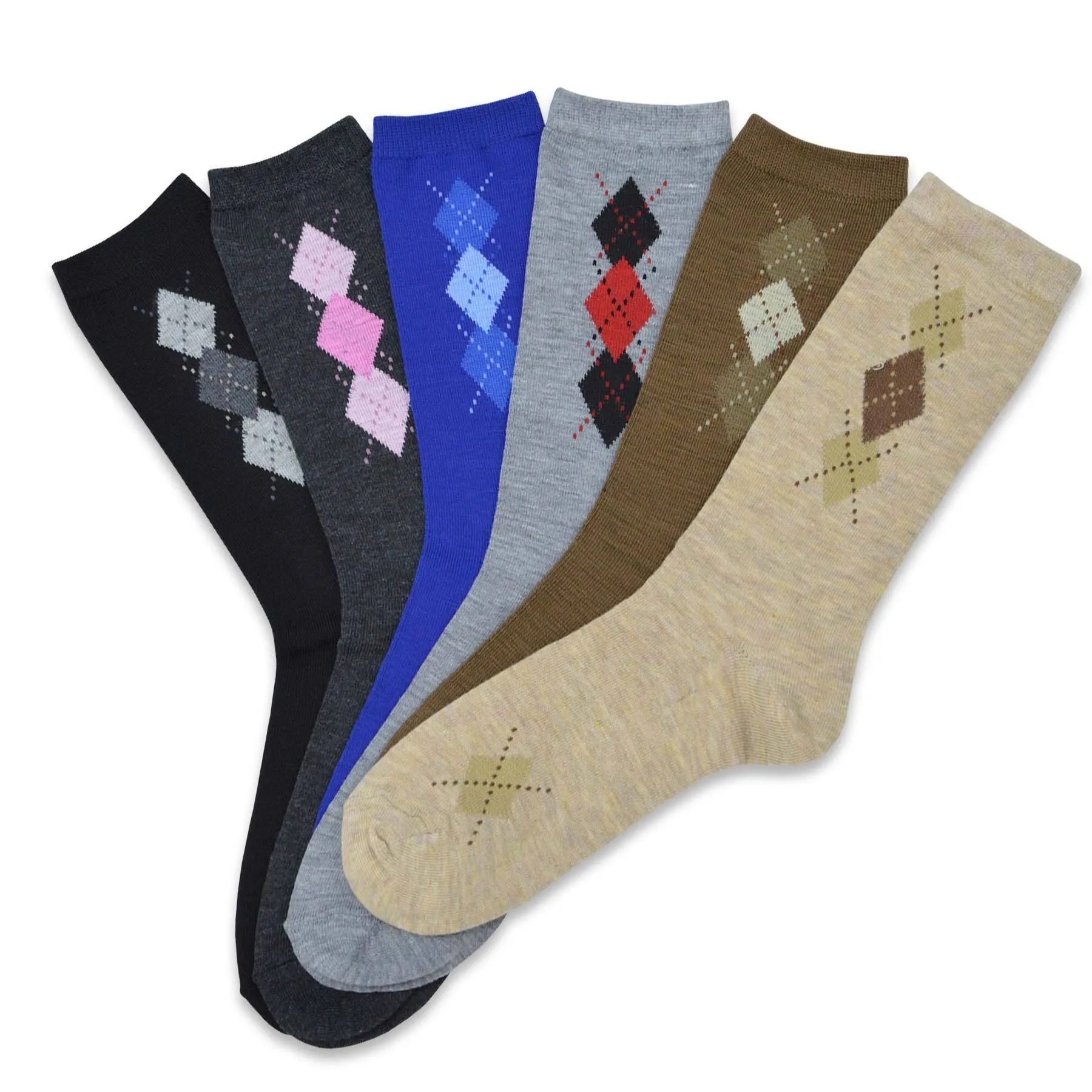 TeeHee Socks Women's Casual Polyester Crew Clocking Argyle 6-Pack (11195)