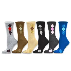 TeeHee Socks Women's Casual Polyester Crew Clocking Argyle 6-Pack (11195)