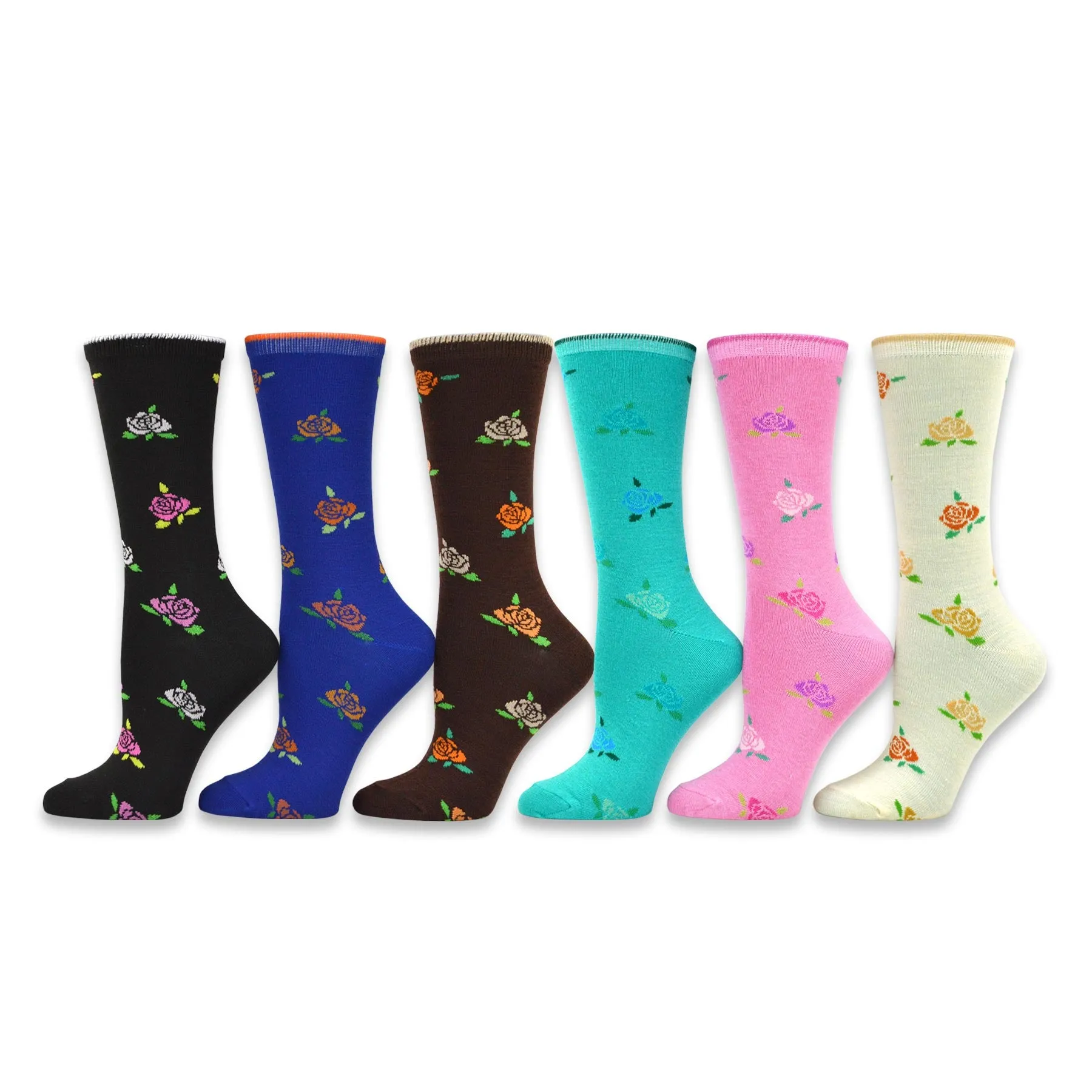 TeeHee Socks Women's Casual Polyester Crew Rosebud 6-Pack (11197)