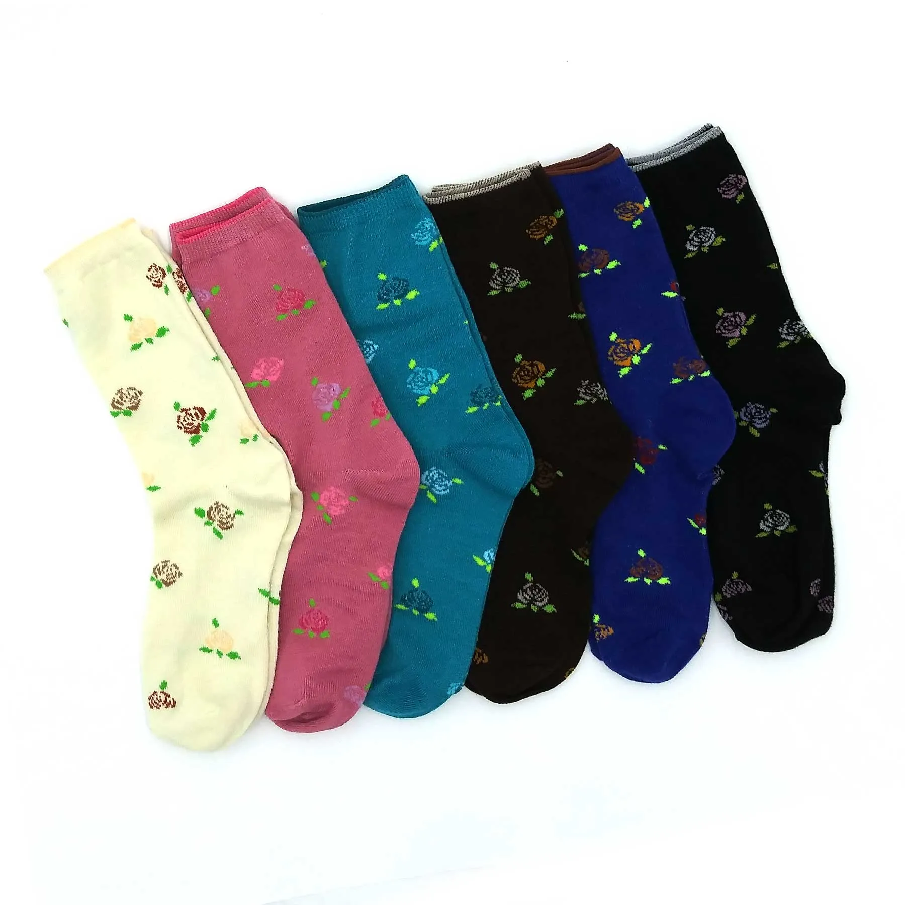 TeeHee Socks Women's Casual Polyester Crew Rosebud 6-Pack (11197)