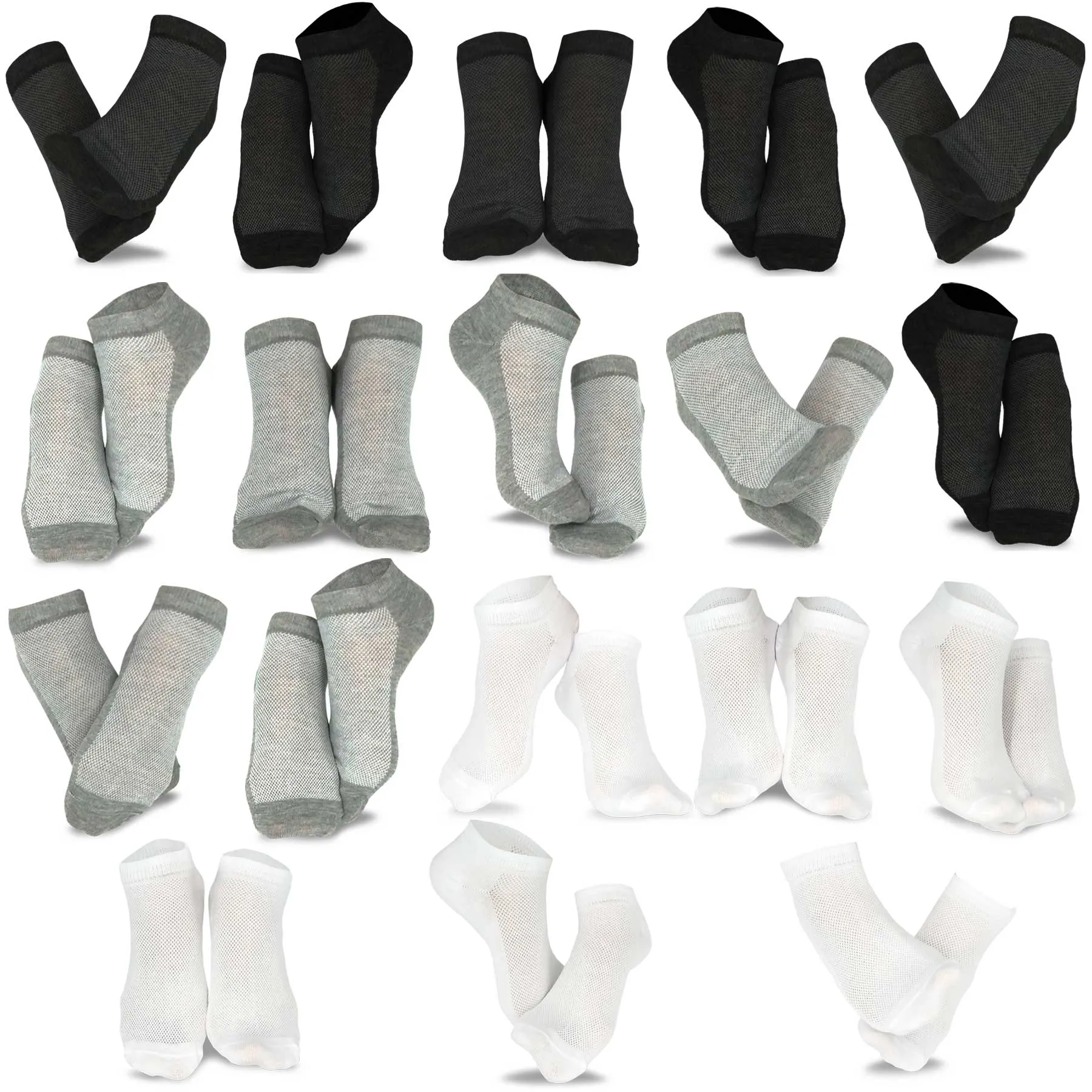 TeeHee Socks Women's Casual Polyester No Show Black/Grey/White 18-Pack (10051)