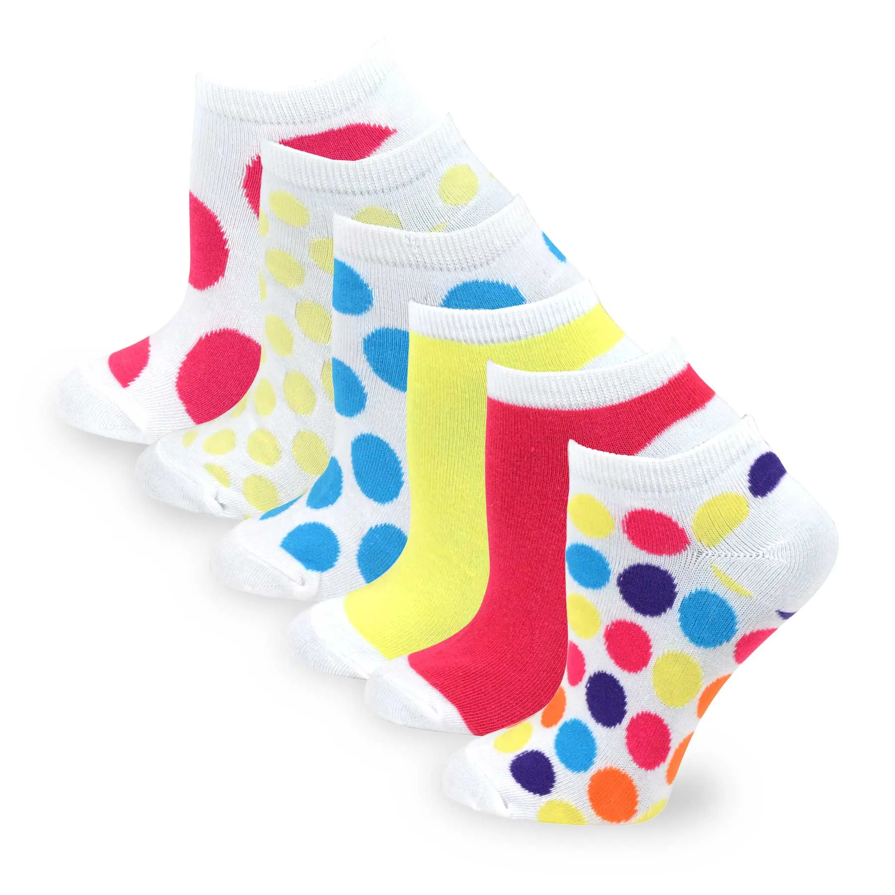 TeeHee Socks Women's Casual Polyester No Show Dots and Plain 6-Pack (3105)