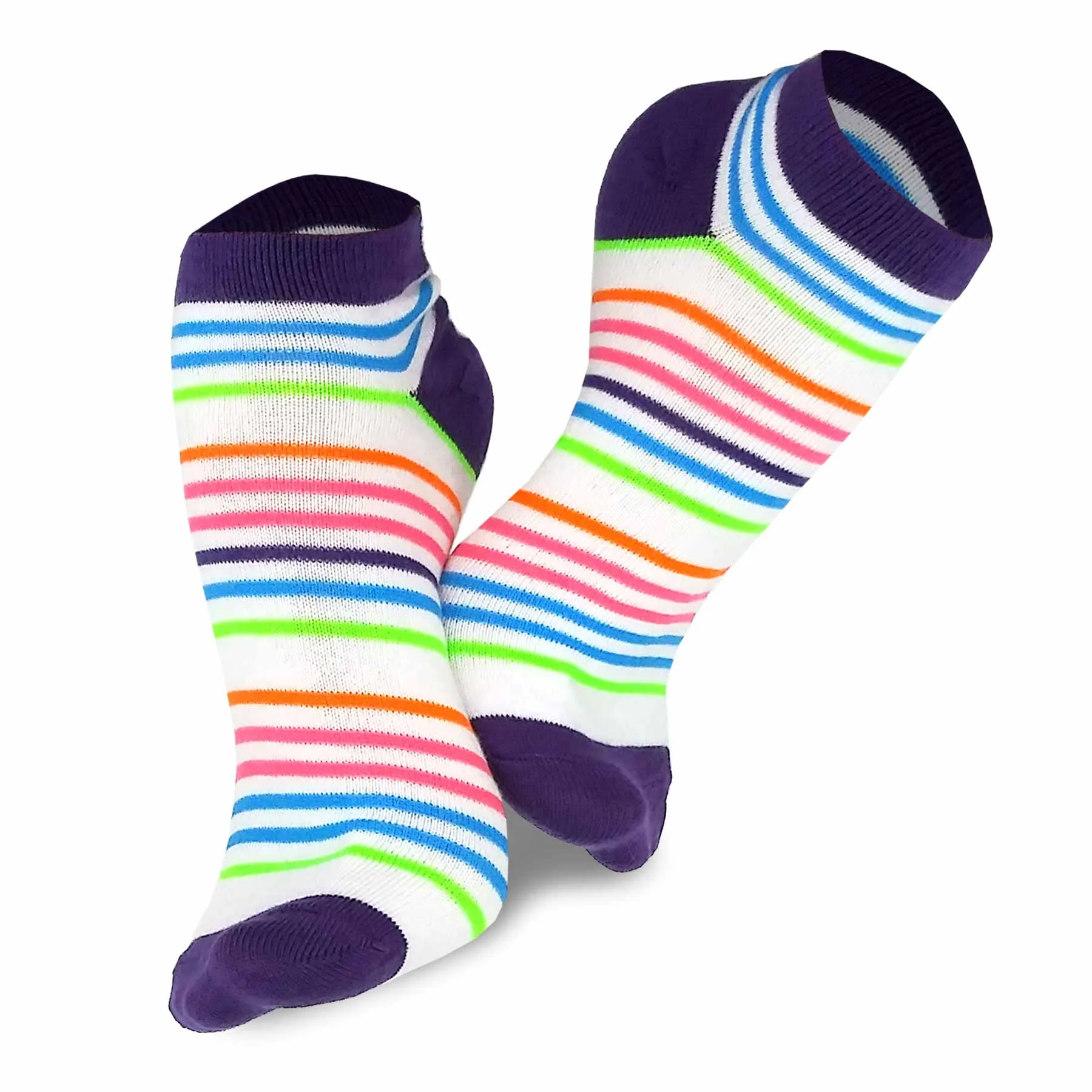 TeeHee Socks Women's Casual Polyester No Show Plain/Neon Stripes 12-Pack (31091)