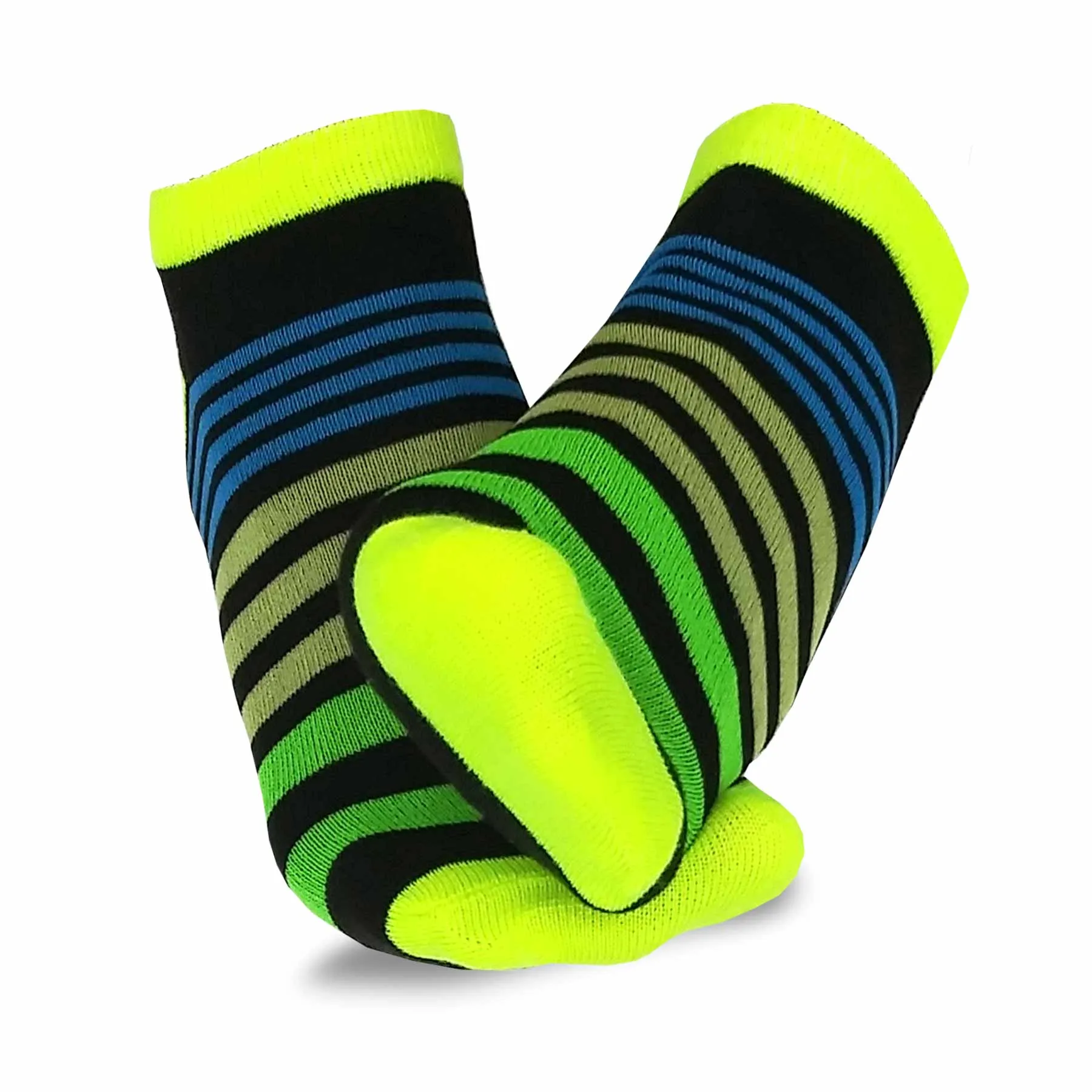 TeeHee Socks Women's Casual Polyester No Show Plain/Neon Stripes 12-Pack (31091)