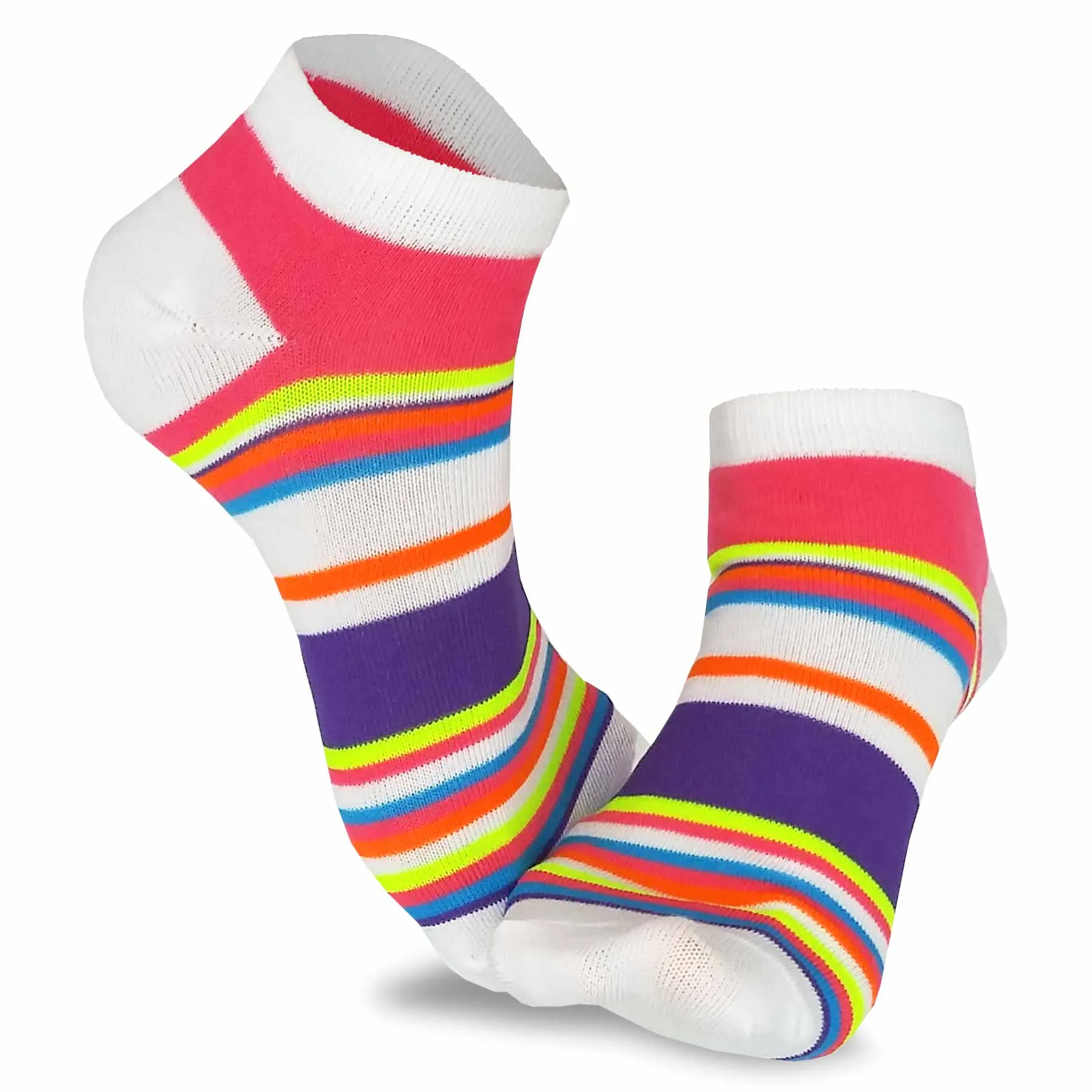 TeeHee Socks Women's Casual Polyester No Show Plain/Neon Stripes 12-Pack (31091)