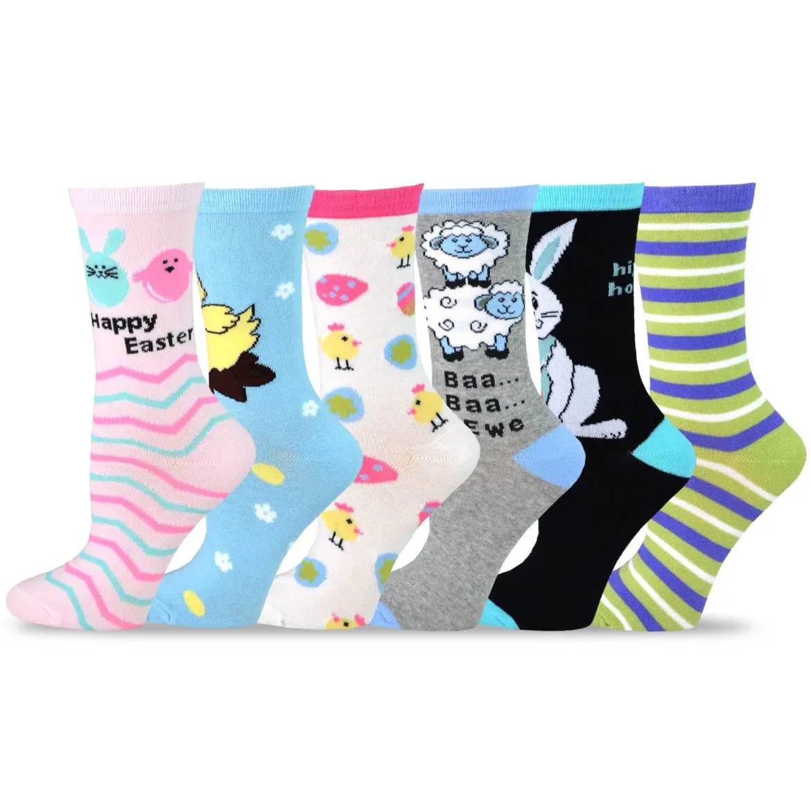 TeeHee Socks Women's Easter Cotton Crew Funny 6-Pack (11976)