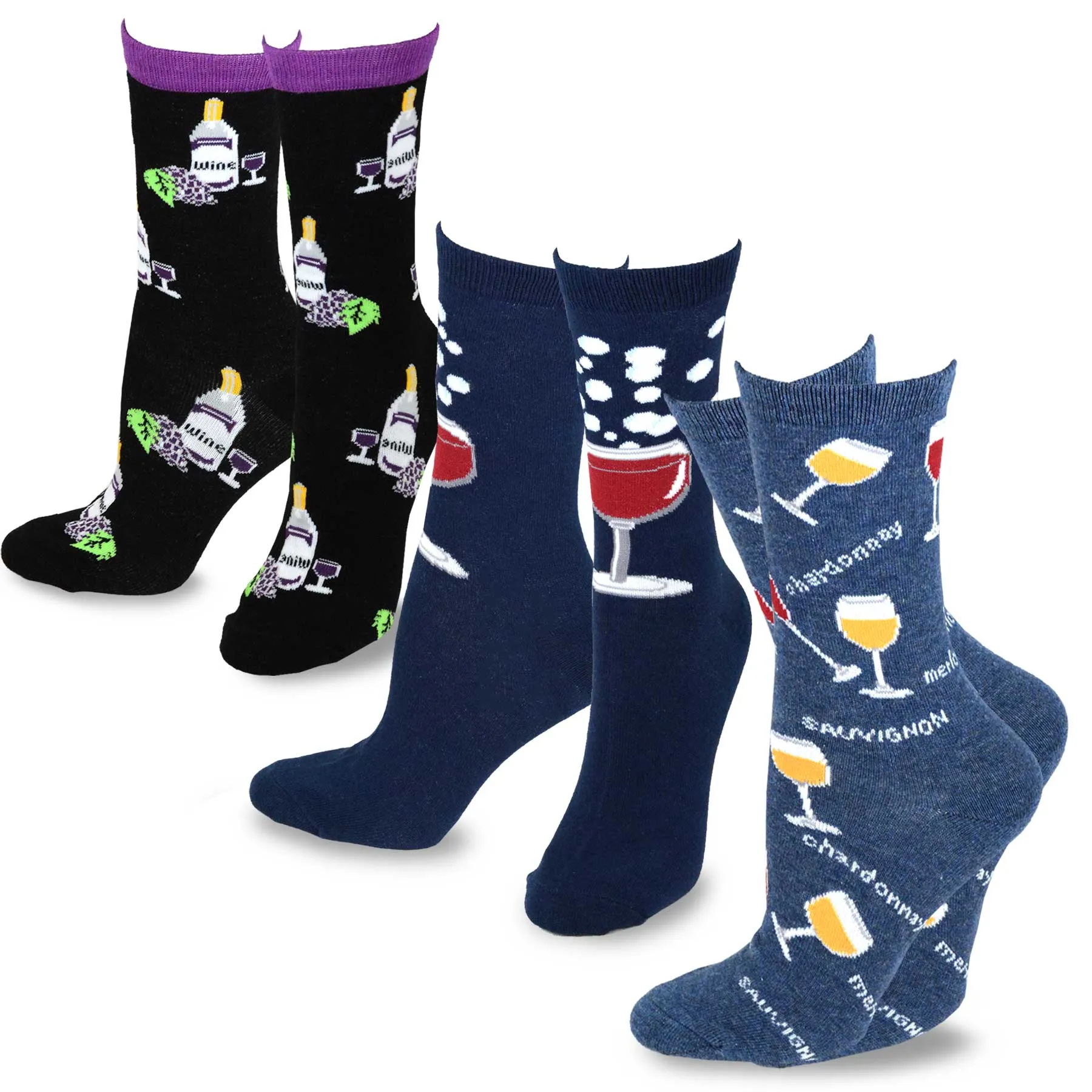 TeeHee Socks Women's Novelty Cotton Crew Wine 3-Pack (11746)