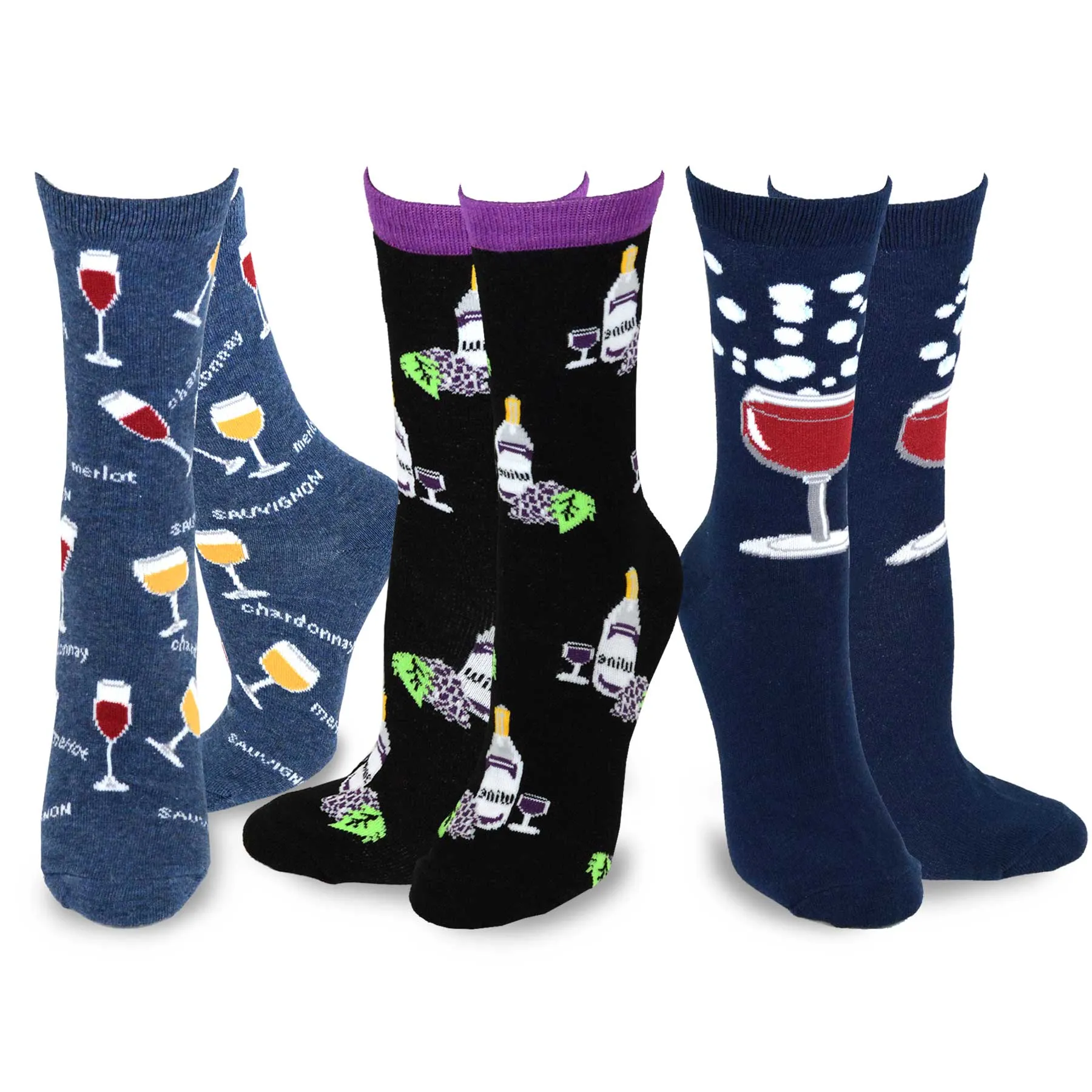 TeeHee Socks Women's Novelty Cotton Crew Wine 3-Pack (11746)