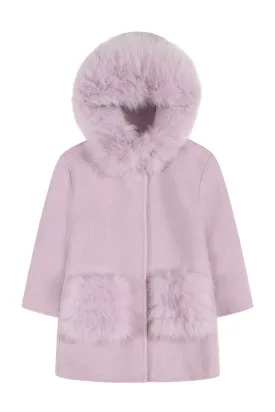 'Thea' hooded cashmere coat with fur pocket - Lavender