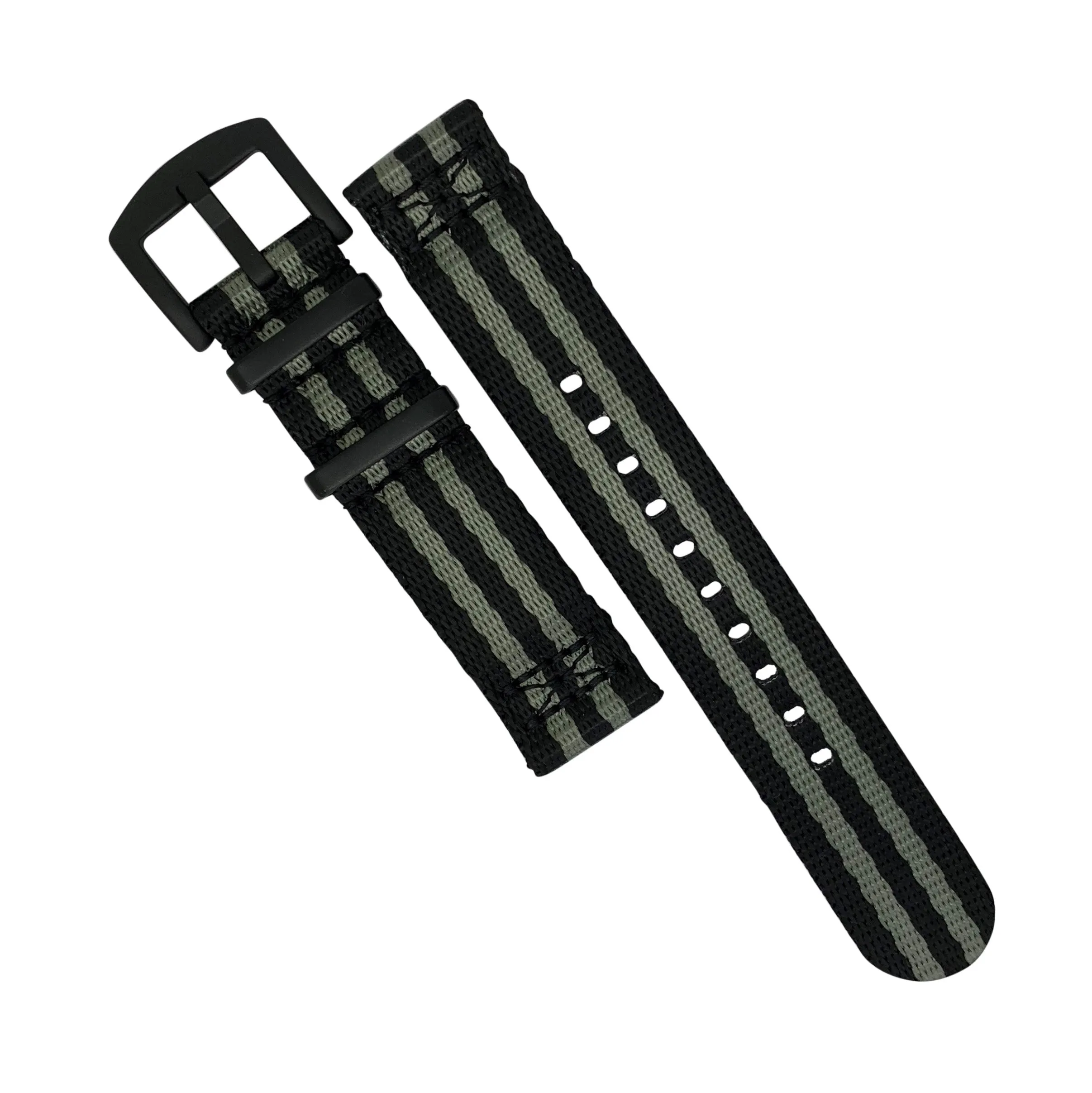 Two Piece Seat Belt Nato Strap in Black Grey (James Bond)