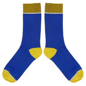 Unisex Organic Cotton Ribbed Ankle Socks - Blue Block